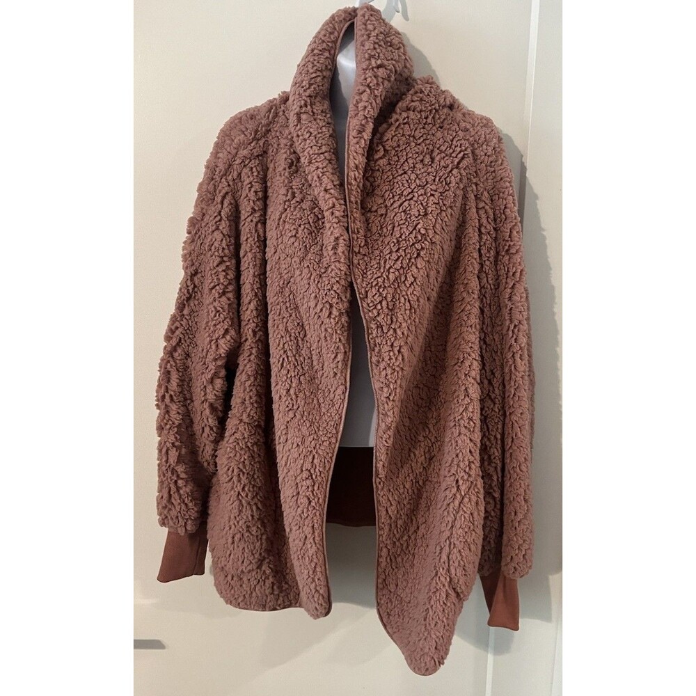 LuLaRoe Pink Teddy Sherpa Jacket Open Front Pockets Relaxed Fit Women M